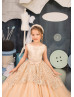 Gold Lace Cappuccino Tulle Peplum Flower Girl Dress